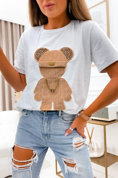 Tshirt TEDDY BEAR z łańcuszkiem melange grey