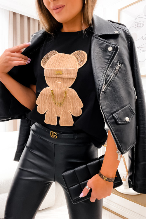 Tshirt TEDDY BEAR z łańcuszkiem ALL BLACK