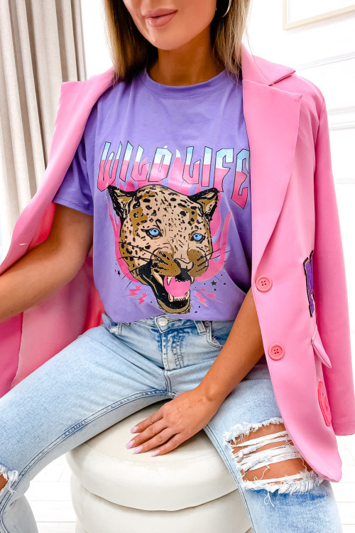Tshirt streetwear ROAR WILD TIGER lilac