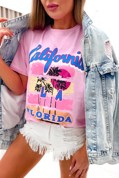 Tshirt lifestyle California LA FLORIDA cukierkowy róż