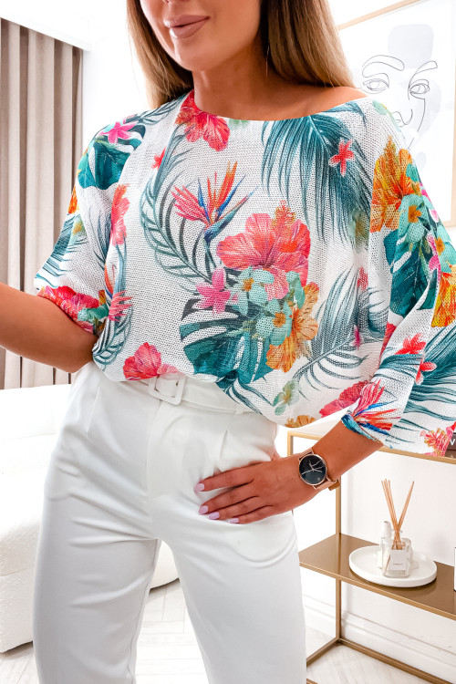 Sweter TROPICAL oversize white and color