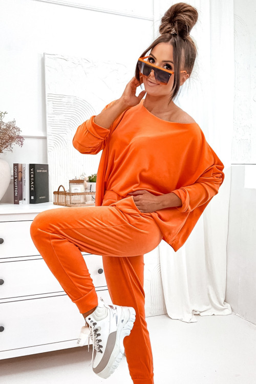 Welurowy komplet z bluzą oversize LENNA SETS orange