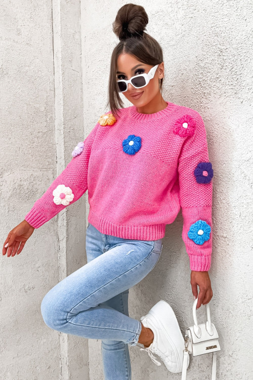 Najmodniejszy sweter PORTOBELLO FLOWERS różowy