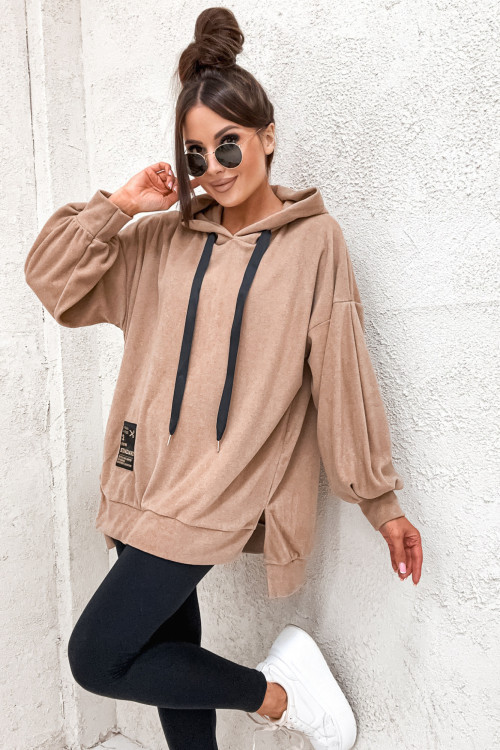 Bluza DZIANINOWA oversizowa z kapturem BASIC nude