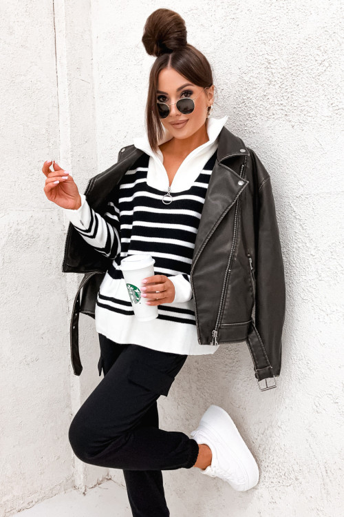 Kultowy sweter z suwakiem SALLY MARINE white