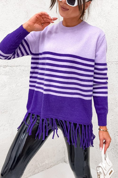 Sweter z frędzlami CONELLIA MARINE lilac