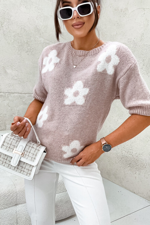 Sweter MILLO FLOWERS pudrowy