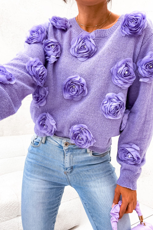 Sweter ROSES MIRELLO z różami Lavender