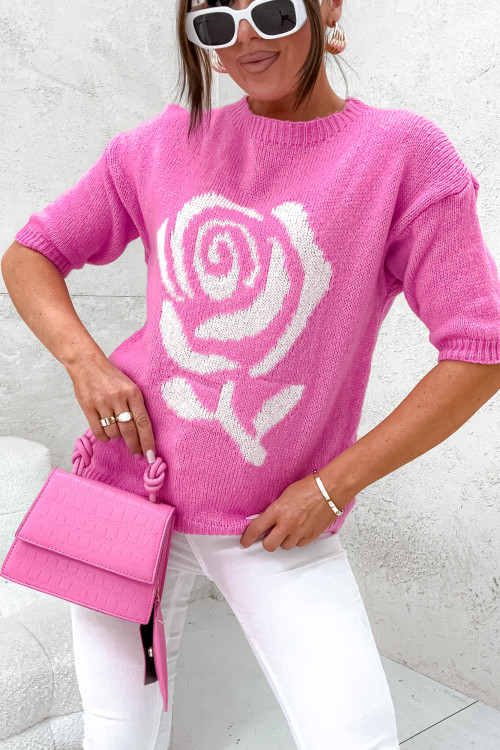 Sweter z krótkim rękawkiem ROSES PRETTY pink