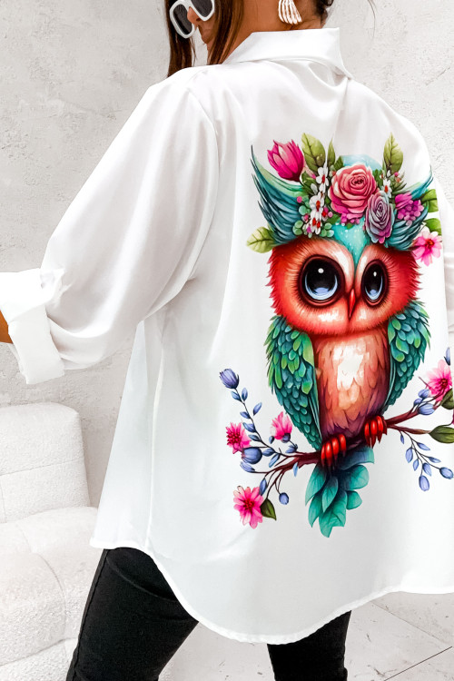 Koszula oversizowa z PRINTEM sowa OWL in flowers
