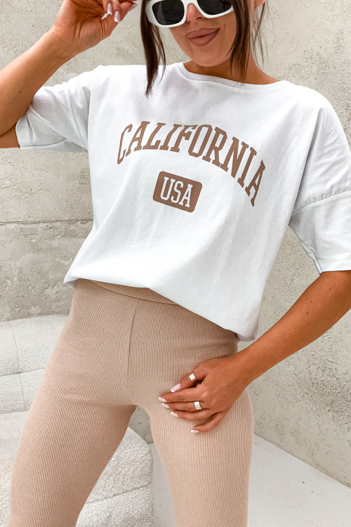Komplet CALIFORNIA legginsy PUSHUP TSHIRT beige