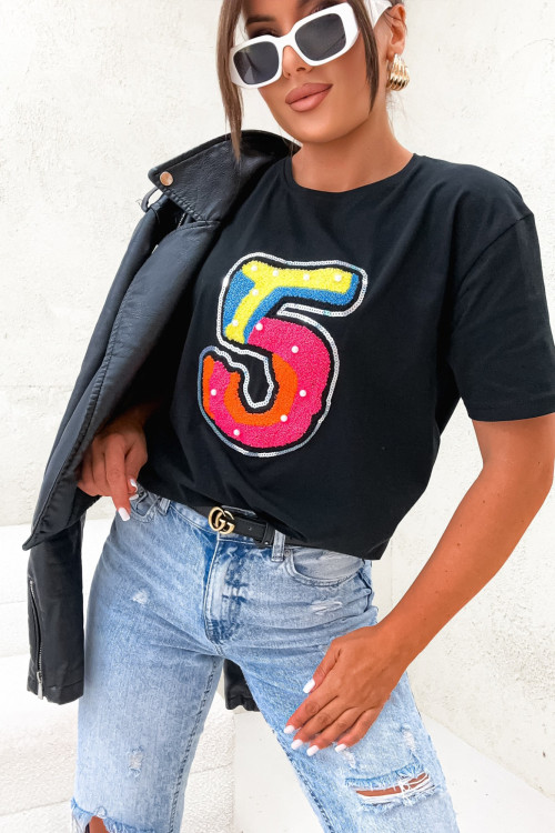 Tshirt BASIC NUMBER no 5 colorful BLACK