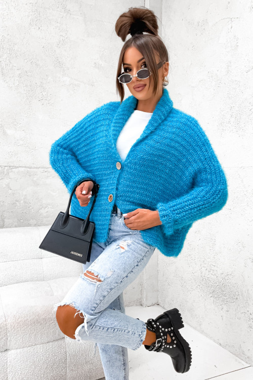 Sweter KARIGAN NARZUTKA FLUFFY blue