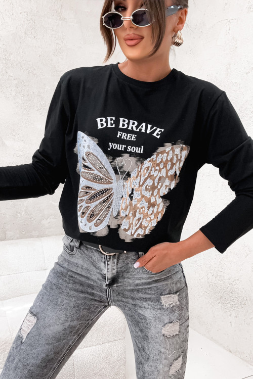 Bluzka LONGSLEEVE z motylem BE BRAVE black