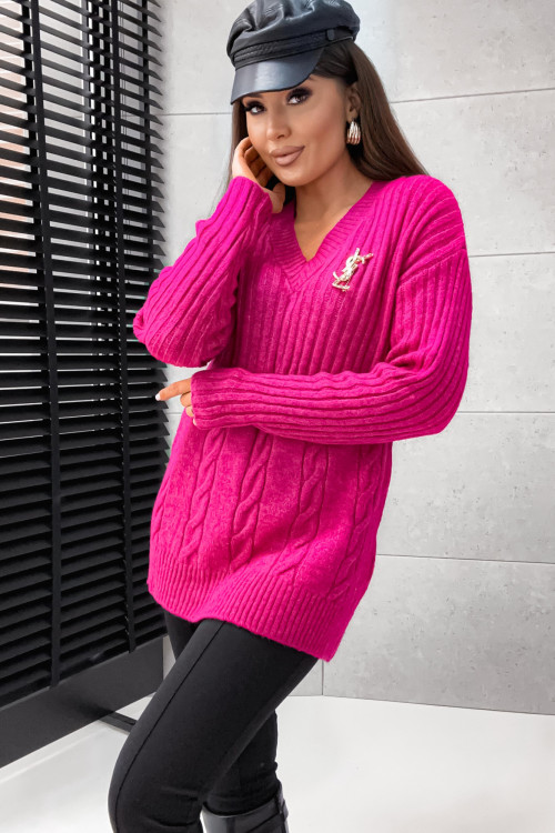 Sweter VILLE warkocz MAGENTA PINK