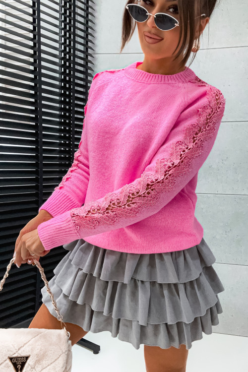 Sweter z koronką LACLARRA pink