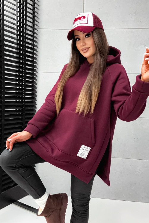 Bluza bawełniana z rozcięciem LA LOCCA burgundy BORDO