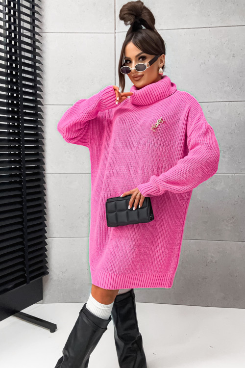 Sweterkowa sukienka z GOLFEM oversize look PINK