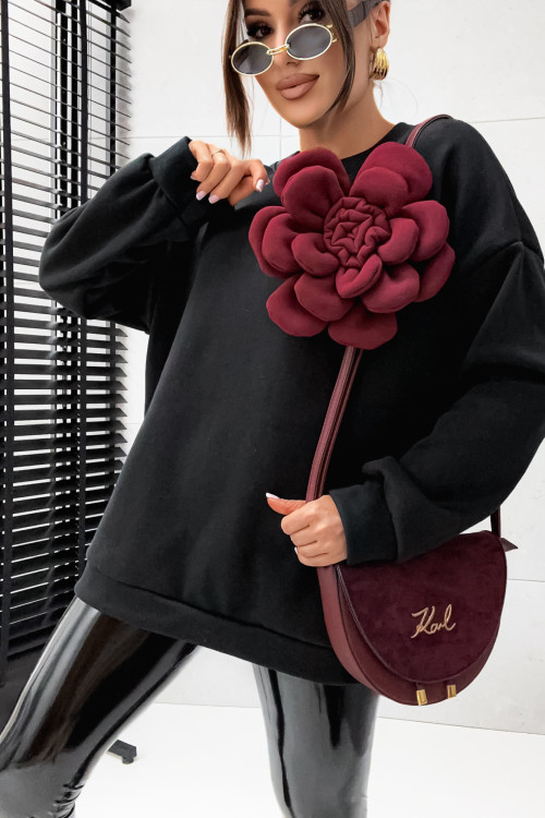 Bluza bawełniana BASIC ROSES BURGUNDY z odpinaną różą