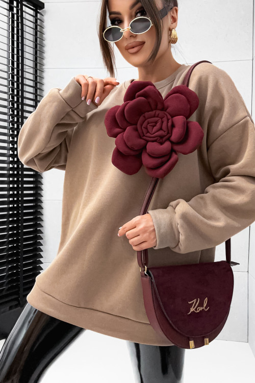 Bluza bawełniana BASIC ROSES BURGUNDY z odpinaną różą