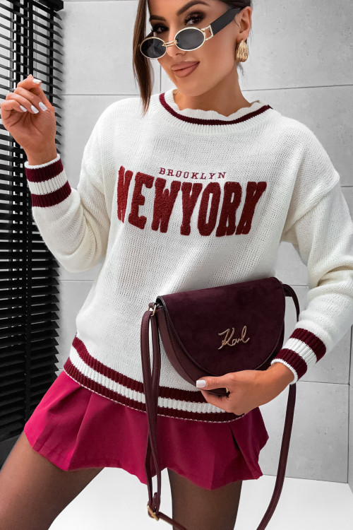 Sweter BROOKLYN NEW YORK creammy and bordo