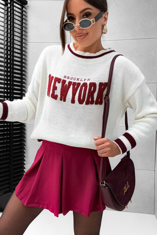 Sweter BROOKLYN NEW YORK creammy and bordo