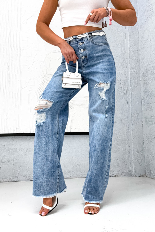 Spodnie VINCE JEANSOWE DENIM RIPPED jasnoniebieskie