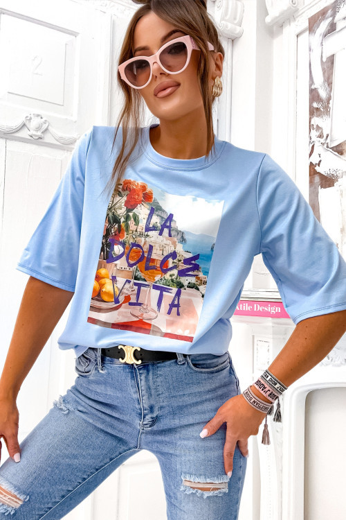 Tshirt bestseller LA DOLCE VITA citrus spring BABY BLUE