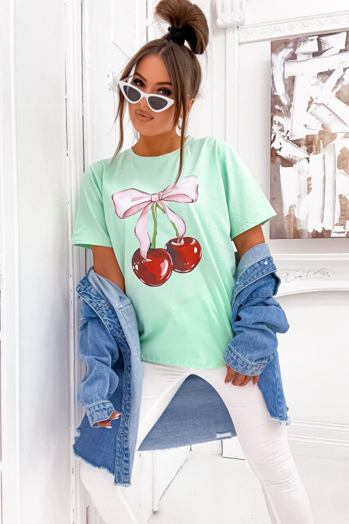 Tshirt bawełniany BASIC CHERRIES mint