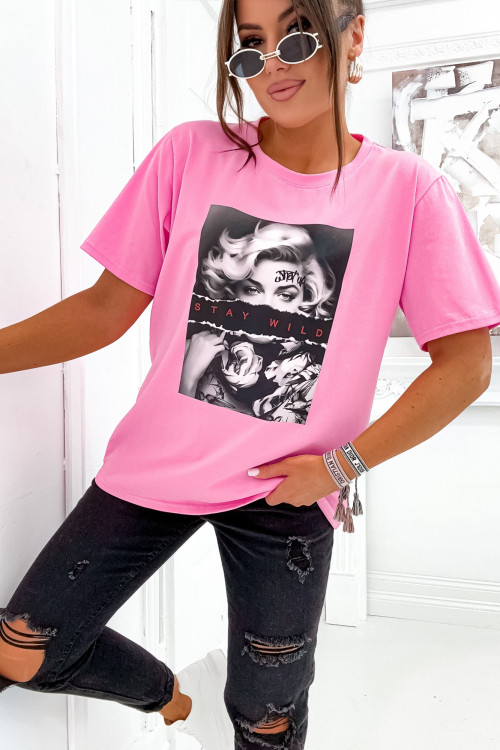 Tshirt BASIC ROSES and WILD GIRL pink