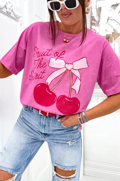 Tshirt dekatyzowany CHERRIES STREET VIBES PINK