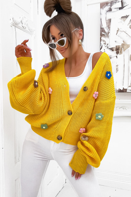 Sweter FLOWERS SPRING colorful kardigan YELLOW