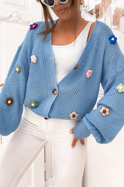 Sweter FLOWERS SPRING colorful kardigan BLUE
