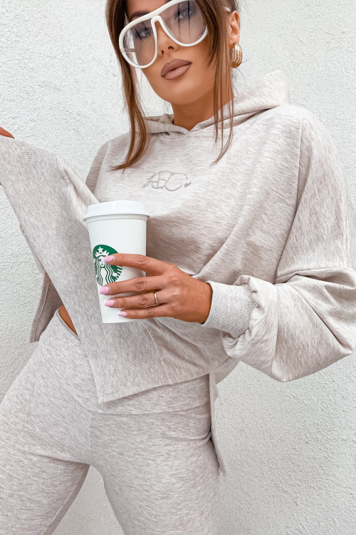 Komplet z legginsami BASIC HOODIE z rozcięciem NUDE melange