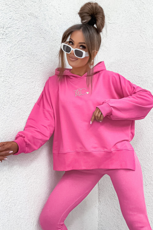Komplet z legginsami BASIC HOODIE z rozcięciem PINK