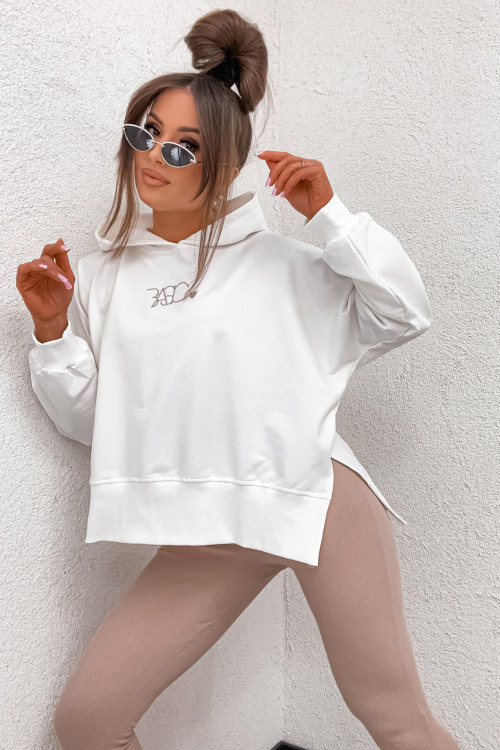 Komplet z legginsami BASIC HOODIE z rozcięciem WHITE and NUDE