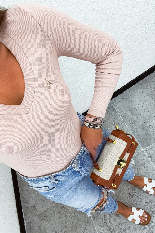 Bluzka CLASSIC V-NECK PRĄŻEK nude fango