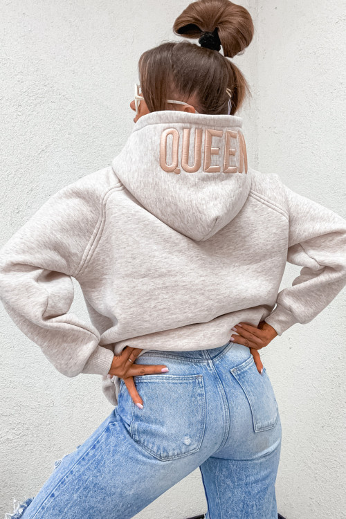 Bluza z kapturem QUEEN BASIC HOODIE melanż beige
