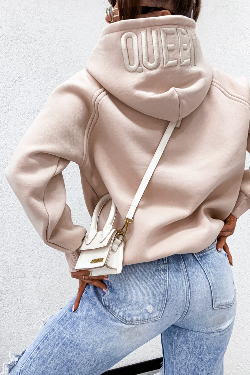 Bluza z kapturem QUEEN BASIC HOODIE nude biege