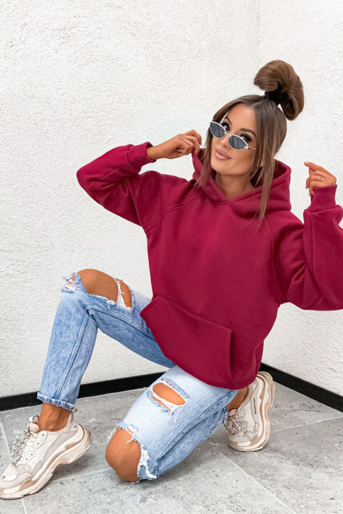 Bluza z kapturem QUEEN BASIC HOODIE burgundy