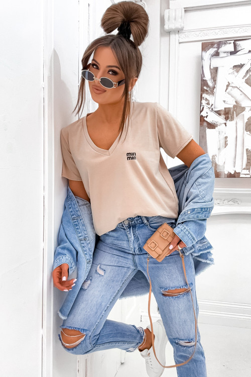 Tshirt streetwear BASIC V-NECK minmin NUDE BEIGE