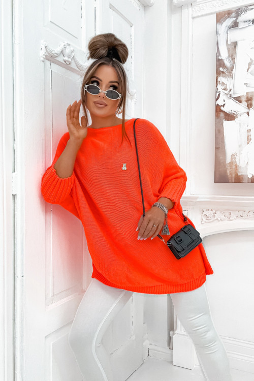 Sweter MARSALLO oversize Z PRZYPINKĄ MISIEM orange