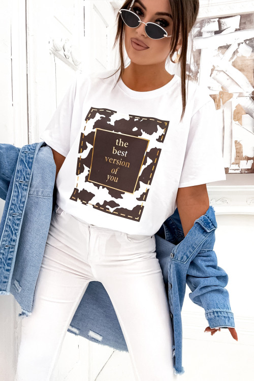 Tshirt MOTYW COW motifs print WHITE