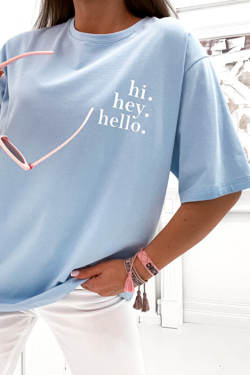 Tshirt BASIC Hi Hey Hello baby blue