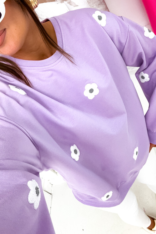 Bluza bawełniana BASIC FLOWERS SPRING lawenda