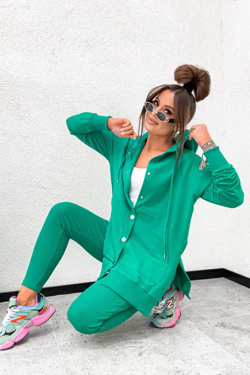 Bawełniany komplet z legginsami BLUZA Z ROZCIĘCIEM green