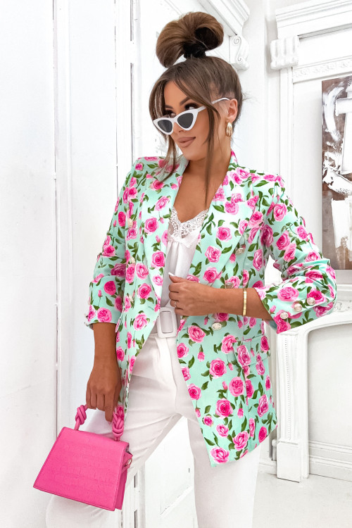 Marynarka BALMAOO TALIOWANA FLOWERS mint and pink