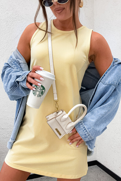 Klasyczna SUKIENKA BAWEŁNIANA BASIC cotton PASTEL yellow
