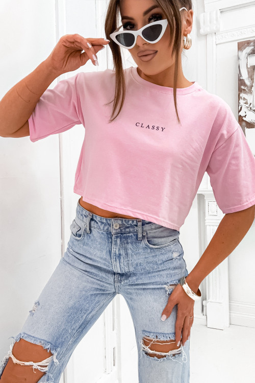 Tshirt CROP TOP CLASSY basic cukierkowy róż