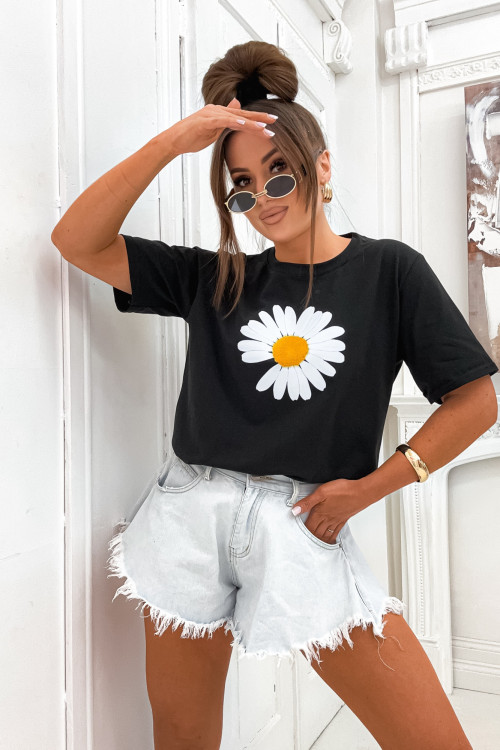 Tshirt BASIC SPRING Daisy Flowers black